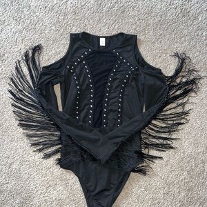 Edgy Black Fringe Bodysuit